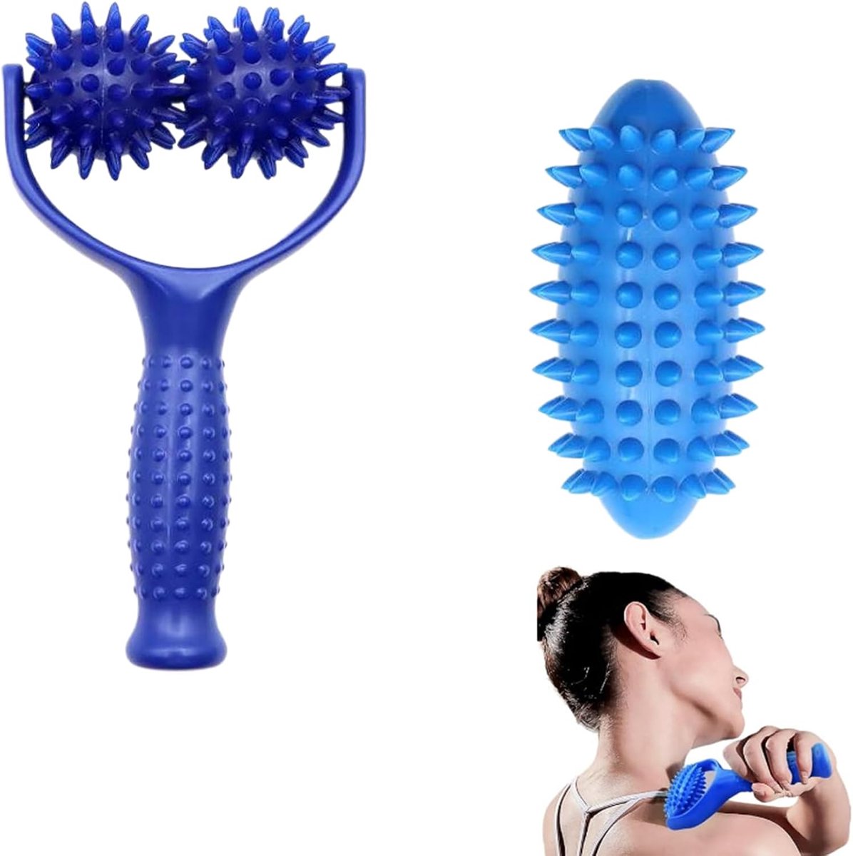 SnelShoppen - Massage Roller Set met Handvat, Verwisselbare Massageballen voor Spierpijn, Schouders en Rug, Hoogwaardige PVC, 3 Ballen in Diverse Groo