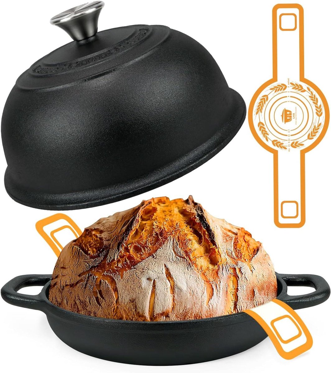 Gietijzeren Pan - Stoofpan Koekenpan - Brood Bakken - Waterloos Koken - 5.7 Liter - Zwart