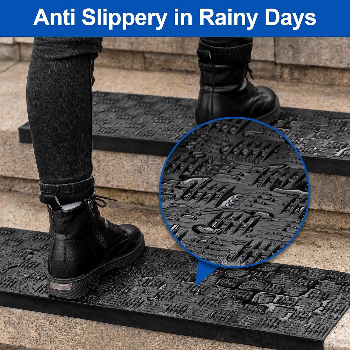 SnelShoppen - Set van 6 Antislip Trapmatten Buiten Rubber met Lijmlaag | 76 x 25 cm Duurzame Kunststof Trap Treden voor Buiten en Binnen | Veiligheid