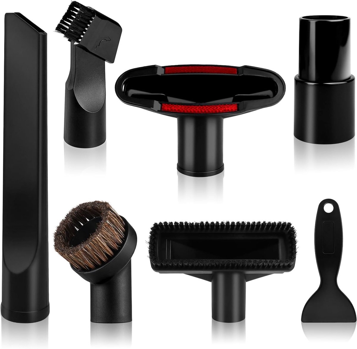 SnelShoppen - 7-delige Stofzuiger Accessoireset, Universele Zuigmond met 2-in-1 Plat Opzetstuk, Geschikt voor Euro Stofzuigers 32-35 mm, Compleet Met
