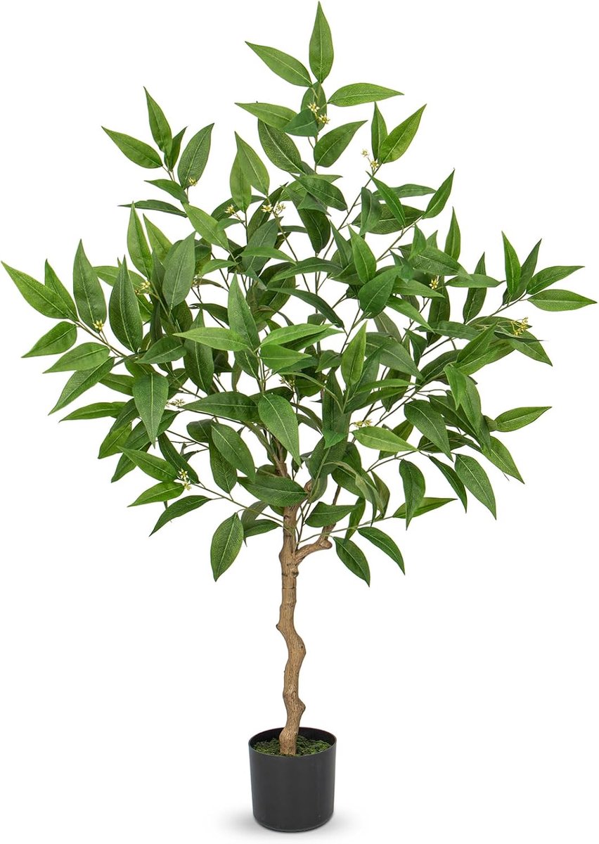 SnelShoppen - 1.2m Kunst Eucalyptus Boom Grote Nep Eucalyptus Boom in Zwarte Pot Nepplant voor Binnen, Buiten, Woonkamer, Kantoor Decoratie