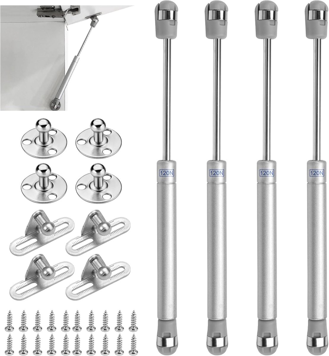 SnelShoppen - 4 Stuks Gasdrukveren voor Keuken Deuren, 120N/12kg Piston voor Meubels | Kleine Metalen Gasvering, Hydraulische Piston, Zacht Sluitende