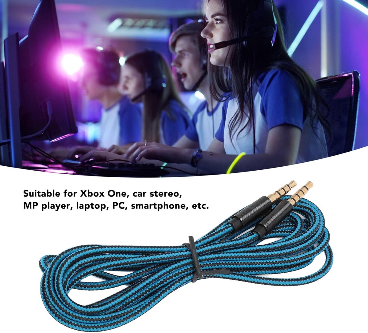 SnelShoppen - A10 A30 A40 Vervangingskabel, Hoofdtelefoon Audio Verlengkabel voor Gaming, 3.5mm 5-pole Plug naar 4-pole Power Plug, Goudgeplated, Zuur