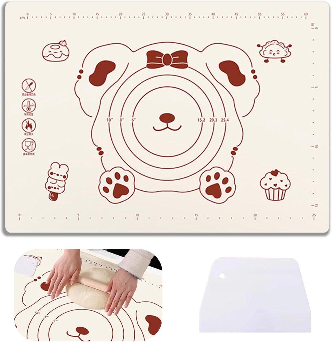 SnelShoppen - Silicone Bakmat 50x40 cm Niet-Plakkerig met Deegschraper, Antislip Silicone Bakplaten, Herbruikbare Bakplaat voor Taart/Brood/Pizza/Fond