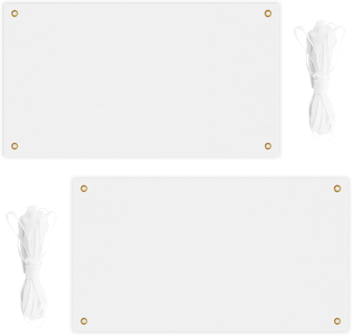 SnelShoppen - Set van 2 Grote Witte Banners 180 x 100 cm - Lege Canvas voor Schilderen met Oogjes en 6 m Hangtouw voor Feestjes, Verjaardagen, Buitene