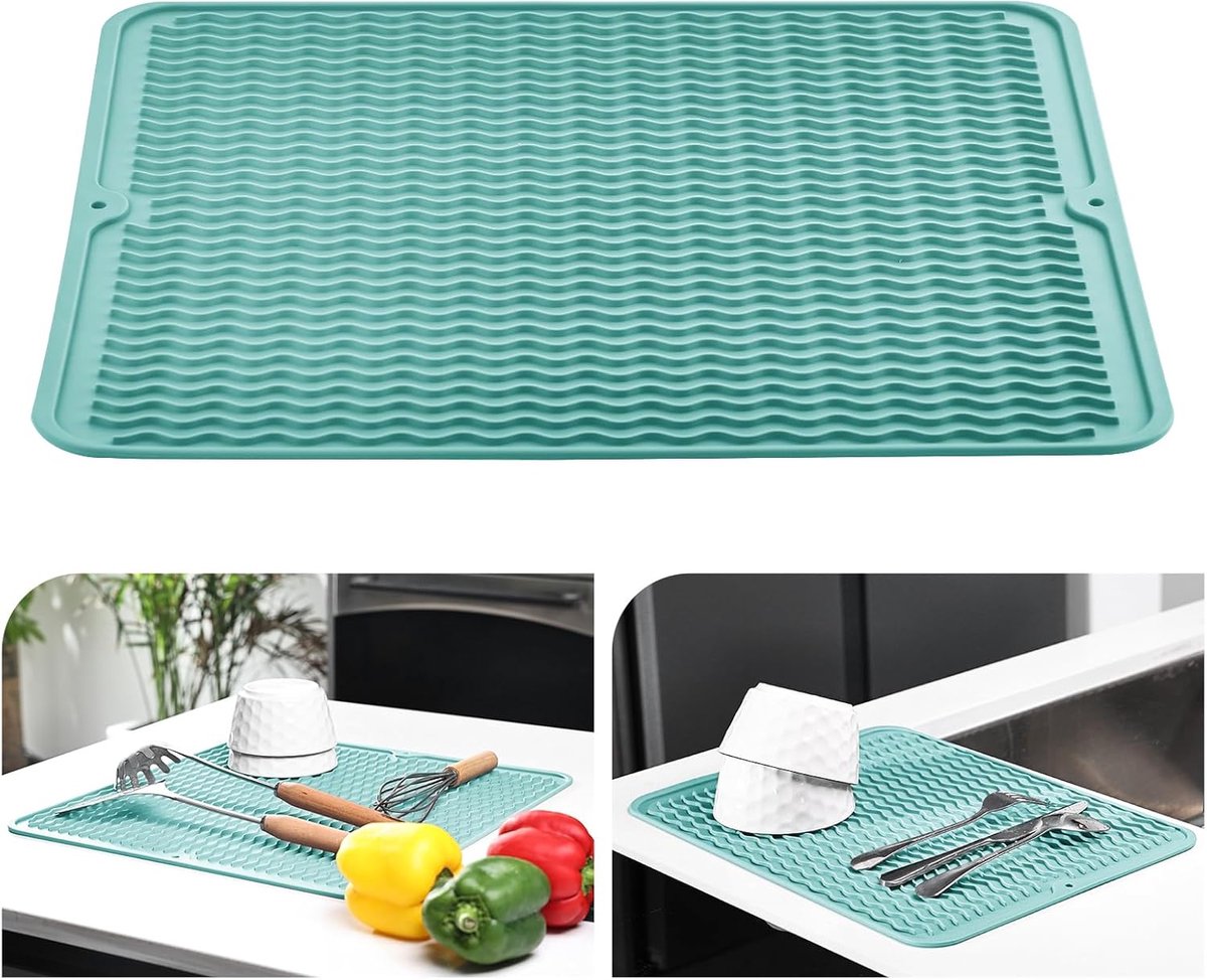 SnelShoppen - Silicone Afwasmat 30 x 40 cm, Hittebestendige Antislip Drainer Mat voor Keuken, Lichtblauw, Sneller Drogen, Makkelijk Schoon te Maken