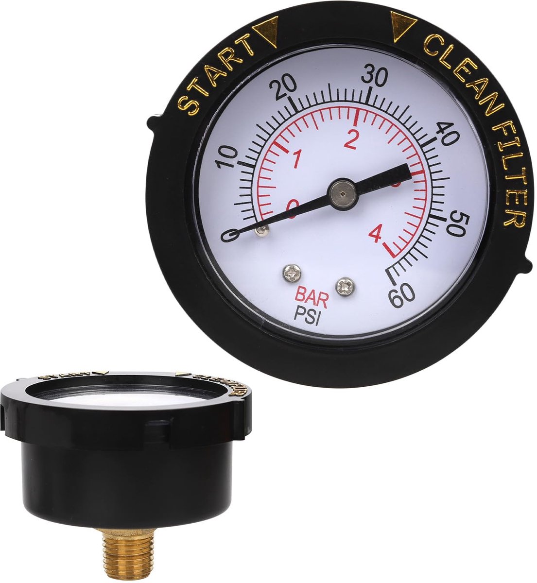 SnelShoppen - 0-60 PSI Drukmeter voor Zwembadfilter, 1/4 NPT Achtermontage Waterdichte Indicator voor Waterdruk met Grote Schaal, Voor Zwembadpompen,