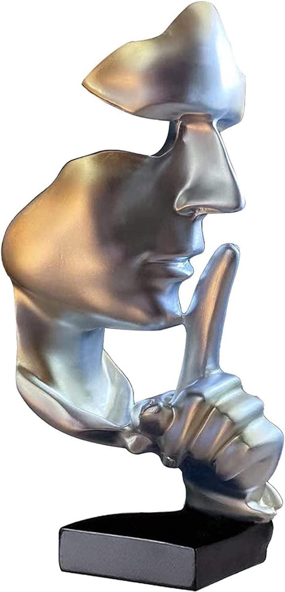 SnelShoppen - Moderne Abstracte Kunst Beeld Silence Is Gold Sculptuur - 28,5 cm Hoog - Decoratieve Gezichtsstandbeeld van Hars voor Woonkamer, Slaapka