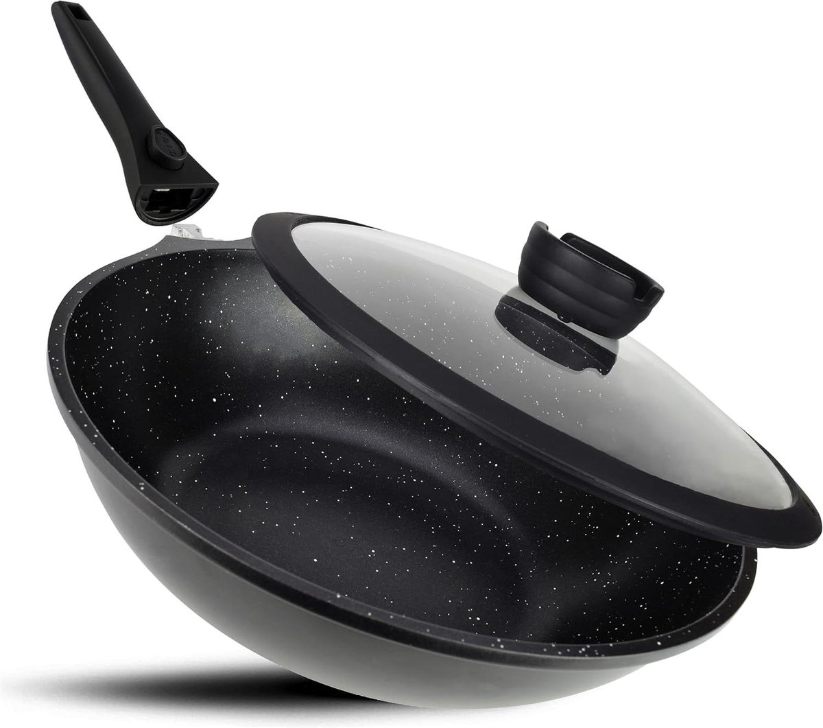 Wokpan met deksel - Koekenpan - Lekker koken - Afneembare handgreep - 30 cm - Zwart
