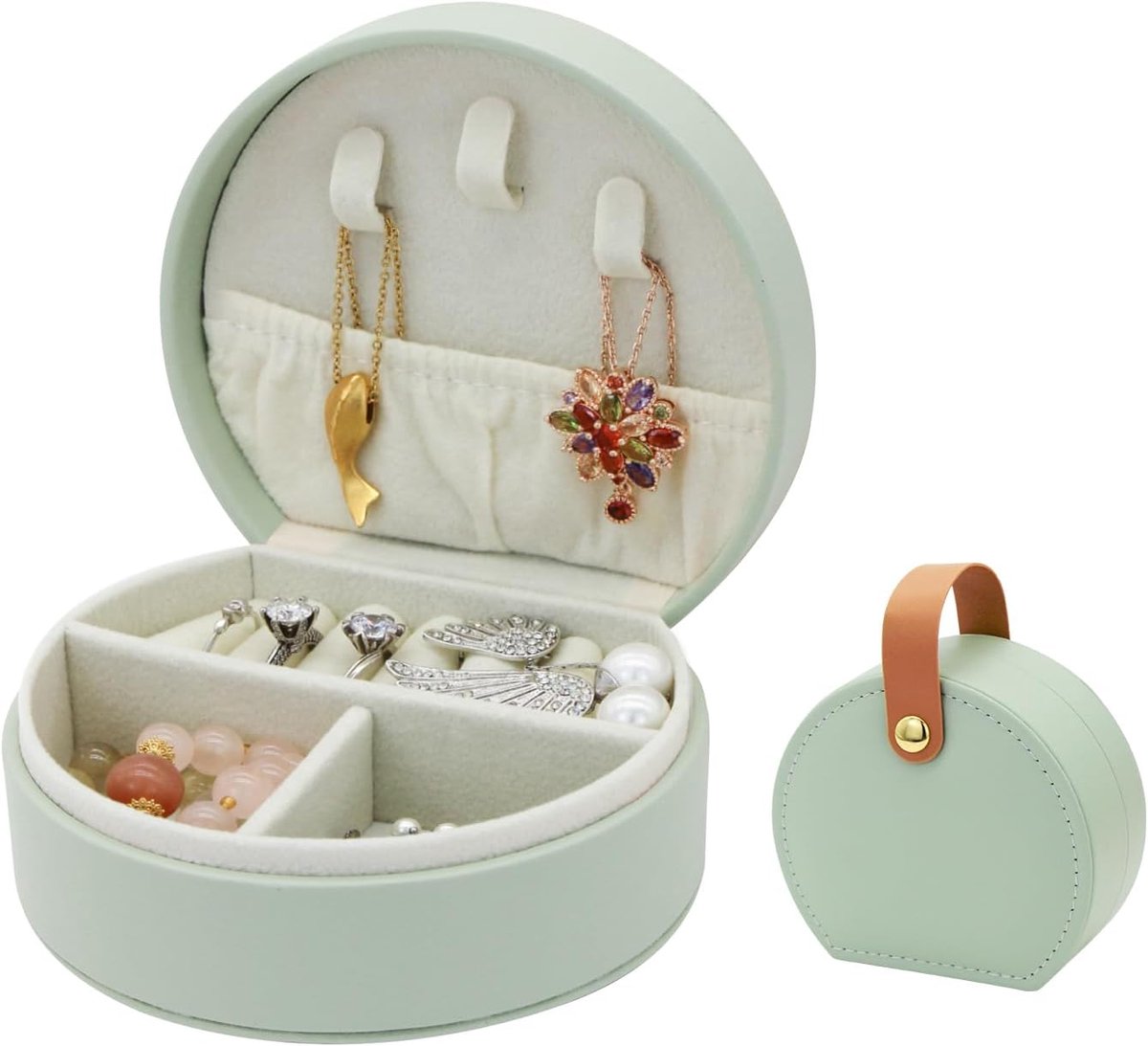 SnelShoppen - Kleine PU Leren Sieraden Doos voor Vrouwen, Verticale Juwelen Opbergdoos voor Ringen, Oorbellen en Armbanden, Reisvriendelijk, Elegant D