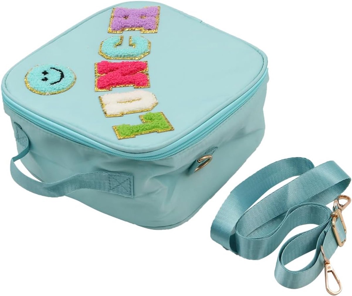 SnelShoppen - Thermal Lunch Bag Gegraveerde Letters Kinderen en Volwassenen Handtas Lichtblauw Duurzaam Waterdicht Compact Voor School en Werk
