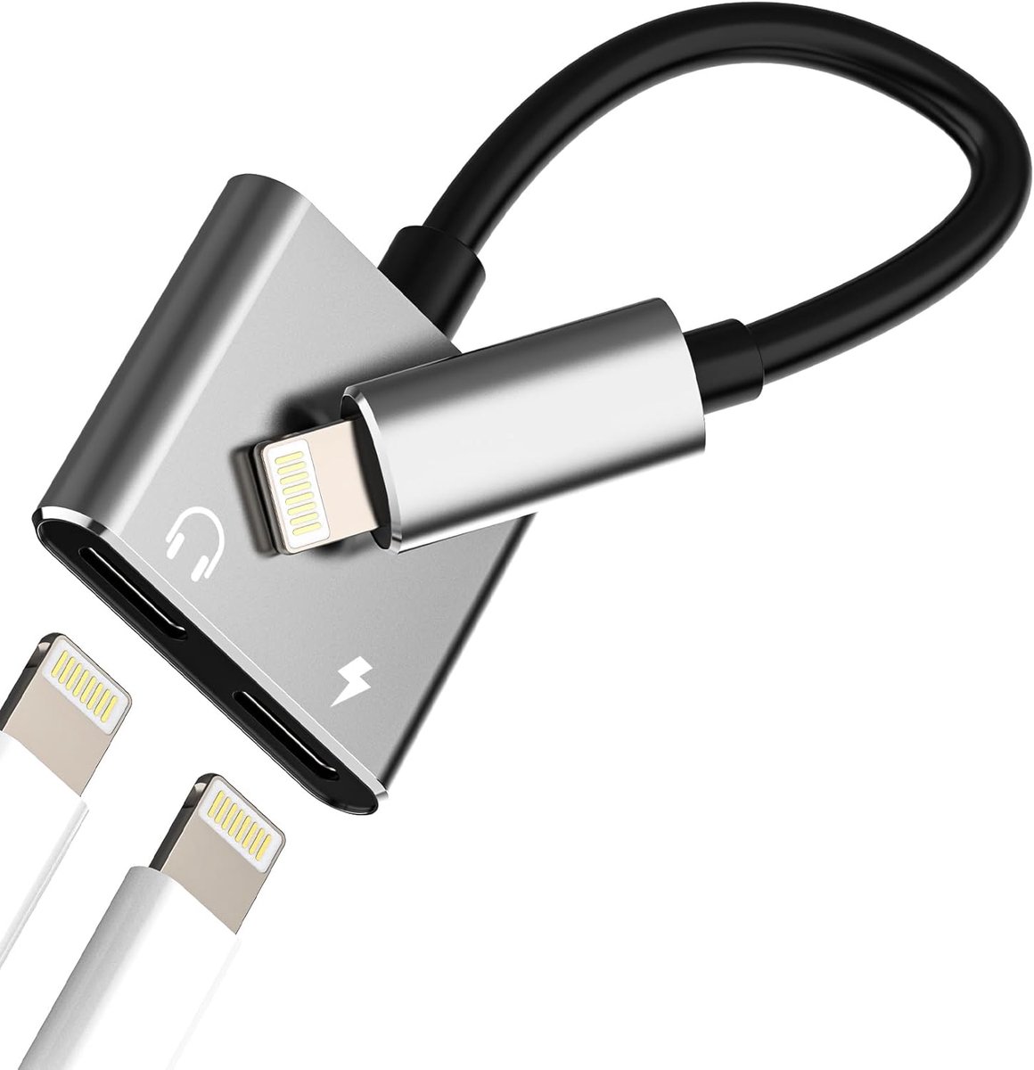 SnelShoppen - Dual Lightning Jack Adapter voor iPhone Aux-kabel, Hoofdtelefoon, Oplader Accessoires, Audio Hoofdtelefoon Splitter voor Apple iPad, iPh