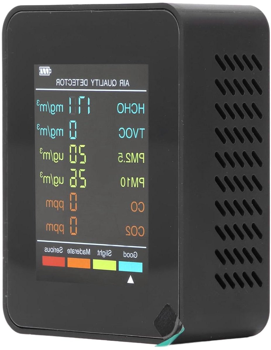 Luchtkwaliteitsmonitor - CO2 meter - Binnenlucht meten - Meerdere sensoren - LCD display - Wit