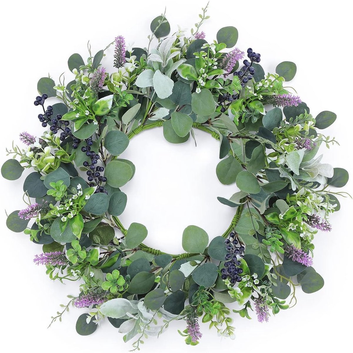 Deurkrans Eucalyptus 55cm - Kunststof Met Lavendel - Realistisch en Kleurrijk - Perfect Voor Voordeur - SnelShoppen