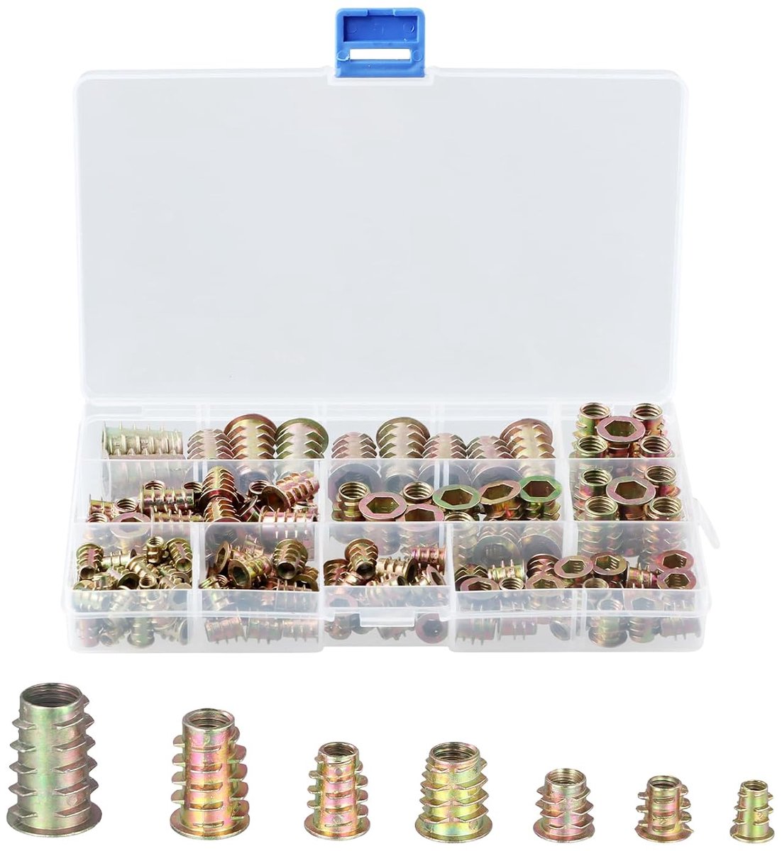 SnelShoppen - 130-delige Schroefmoeren Set, Draadbussen voor Hout, M4/M5/M6/M8/M10, Hexaafsluitingen, Zinklegering Assortiment voor Meubels