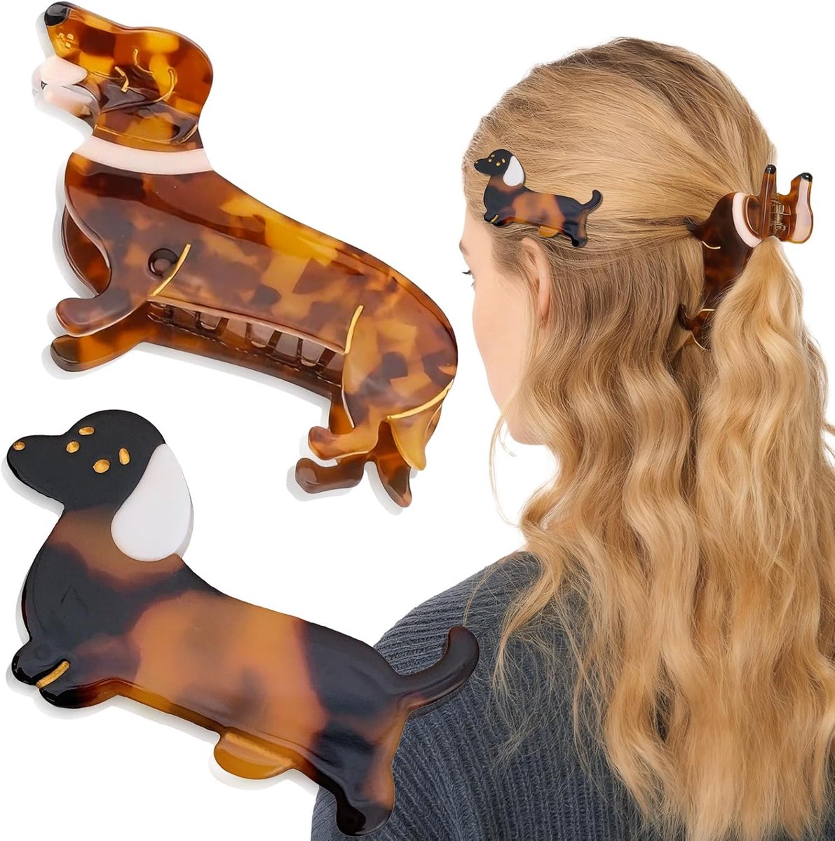 SoundZero 2 Pieces Dachshund Hair Clip Set, Anti Slip Acetate Hairpins, Hair Clip for Dachshund, Plastic Hair Clips - ShopVlot