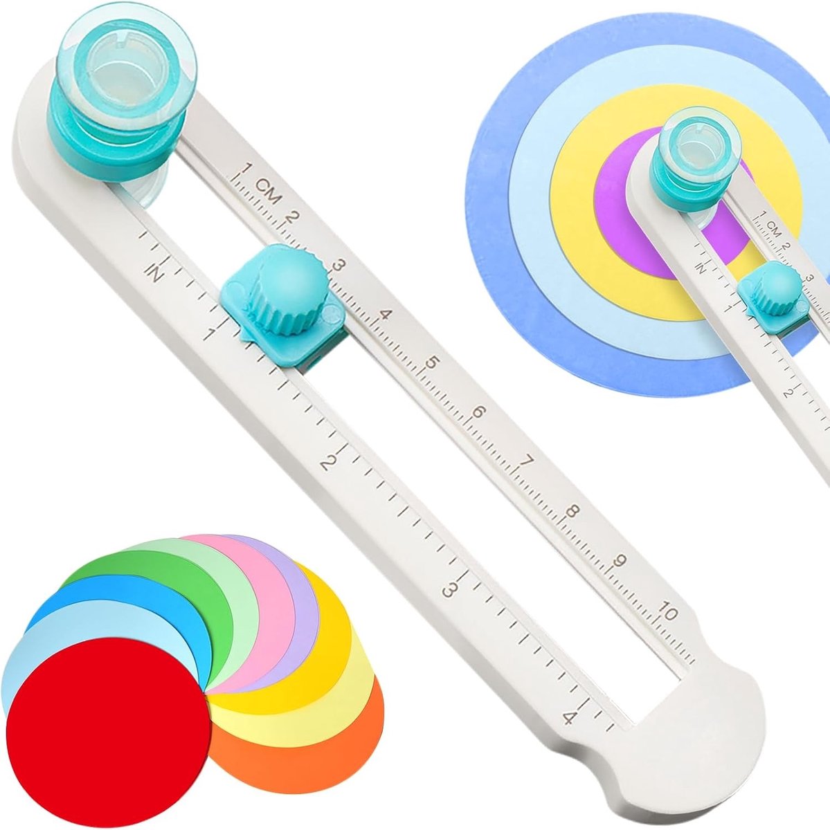 Cirkelsnijder voor Papier - Multicolor - 22,3 x 6 cm - Verstelbare Papiersnijder met 360° Draaifunctie - Voor Knutselwerk en Fotoalbums
