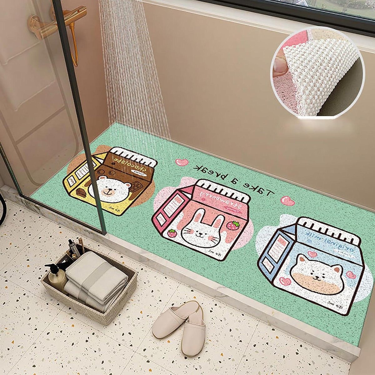 Douchemat Antislip - Badmat Zacht - Veilig Douchen - Loofah Structuur - 60 x 60 cm - Cartoon Patroon