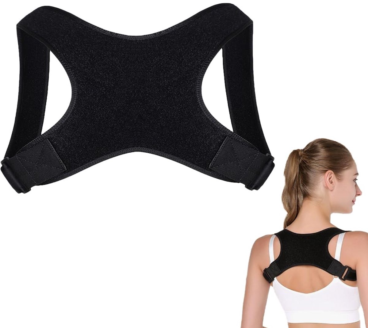 SnelShoppen - Back Straightener Houdingscorrector Rugsteun Verstelbare Ruggesteunband Zwart voor Vrouwen Mannen Jongeren Voorkom Bult Rug Onder Kledin