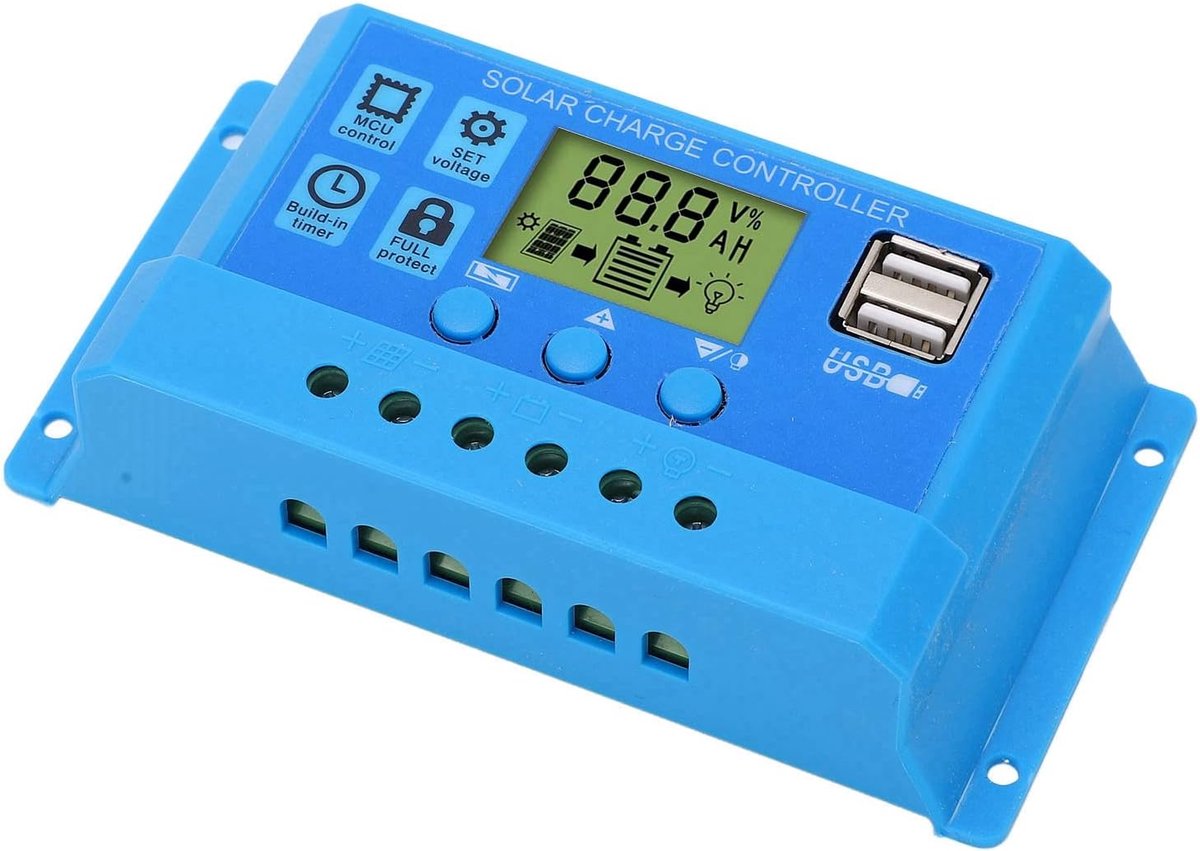 SnelShoppen - TOPINCN Zonne-energie Laadregelaar PWM MPPT 12V 24V 30A Blauw voor Thuis, Camping, Tuin, Off-grid Systemen, Duurzaam