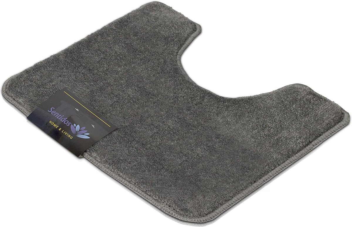 SnelShoppen - Antislip Badmat - Modern Badkamer Comfortabel Tapijt Set met Ronde Mat - Grijs, Toiletuitsparing 45 x 50cm - Wasbaar en Duurzaam