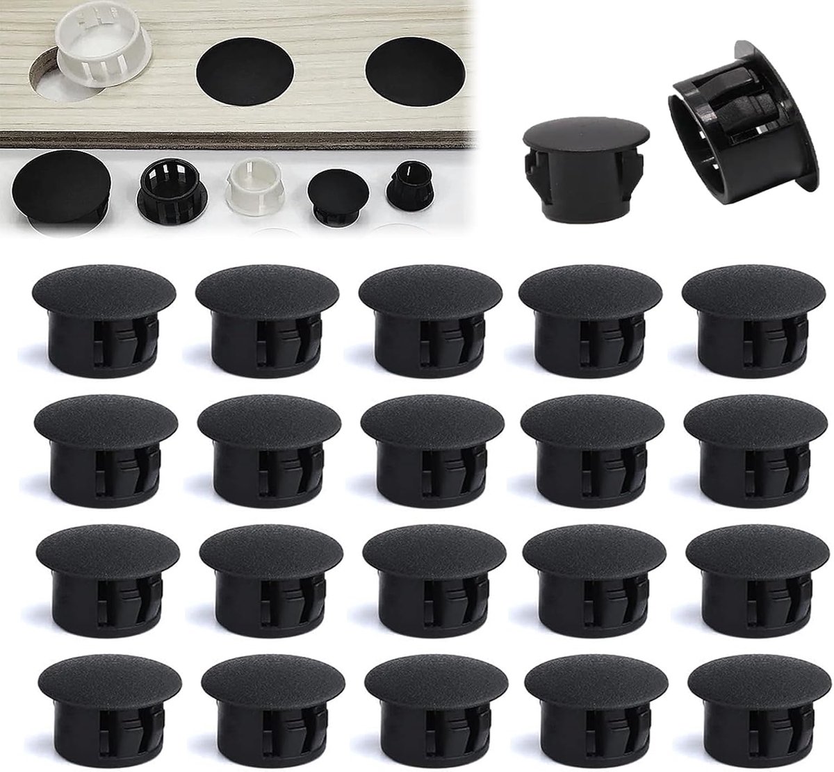 SnelShoppen - Nylon Plastic Stoppen voor Gaten - Ronde Boorgaten voor Meubels - Zwarte Gatenstoppen 30mm - 12 Stuks - Geschikt voor Keuken, Tuin en De