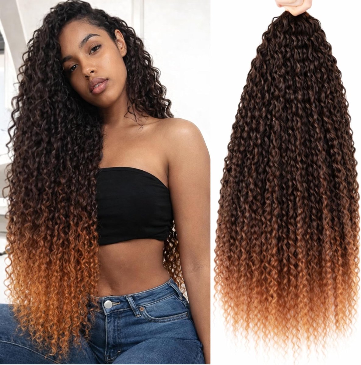 Braziliaanse krullende haakhaar - 24 inch (60 cm) Kanekalon - Natuurlijk uiterlijk met satijnen nachtcap - ShopVlot
