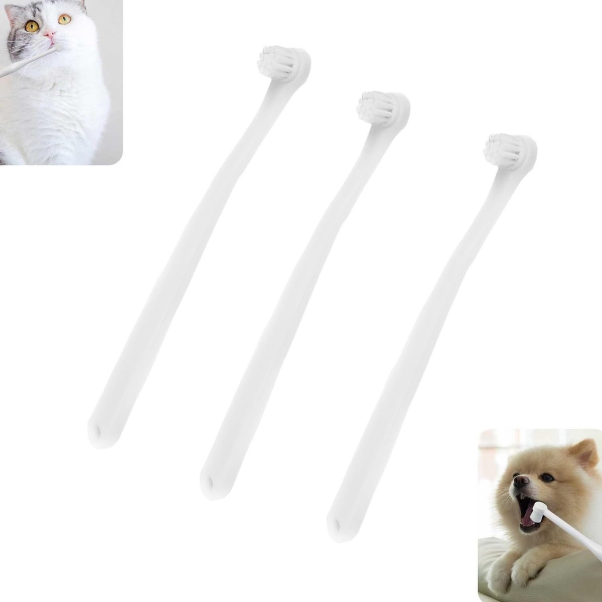Set van 3 Honden Tandenborstels voor Kleine Honden en Katten, Zachte Borstels voor Effectieve Mondhygiëne en Reisvriendelijk Ontwerp