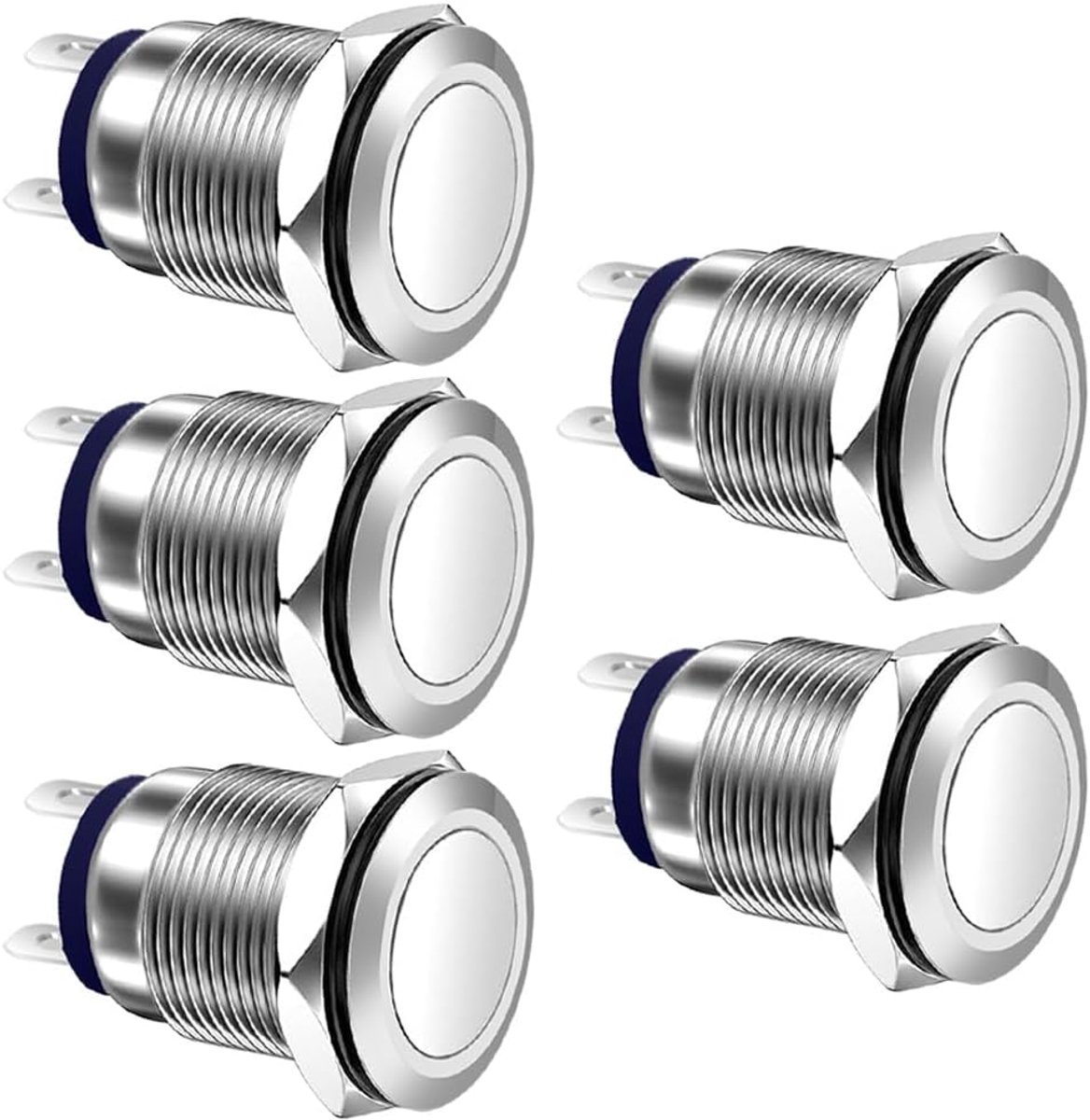 SnelShoppen - 5-delige 12mm 3A 12V/24V/110V/250VAC Waterdichte Drukknop Vergrendelbaar RVS Drukknop Aan-Uit (Vlakke Kop)