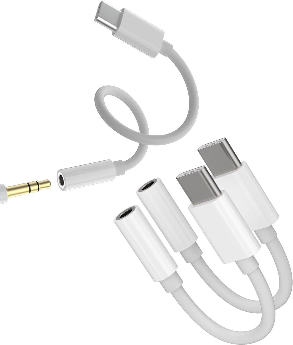 SnelShoppen - USB C Aux Hoofdtelefoon Adapter (3 Stuks) 3.5mm naar Type-C Jack Kabel Splitter met DAC Geluid Plug Geschikt voor Smartphones en Tablets
