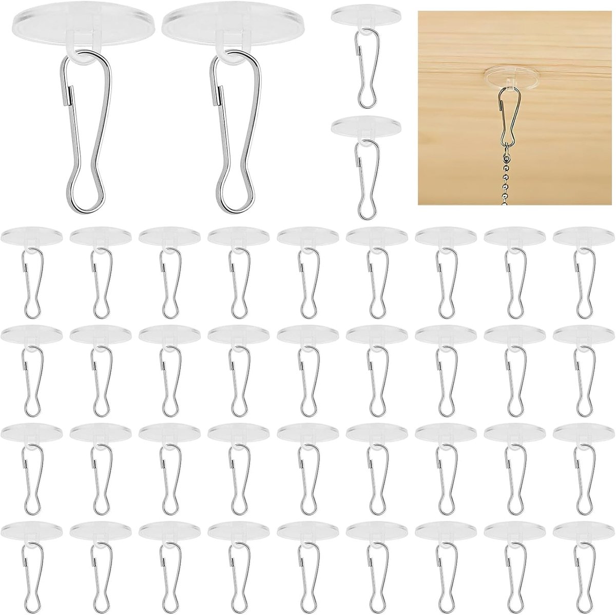 SnelShoppen - 40 Transparante Zelfklevende Plafondhaken met 40 Clips - Sterke Adhesie voor Mosquito's, Decoraties en Sfeerverlichting zonder Boren