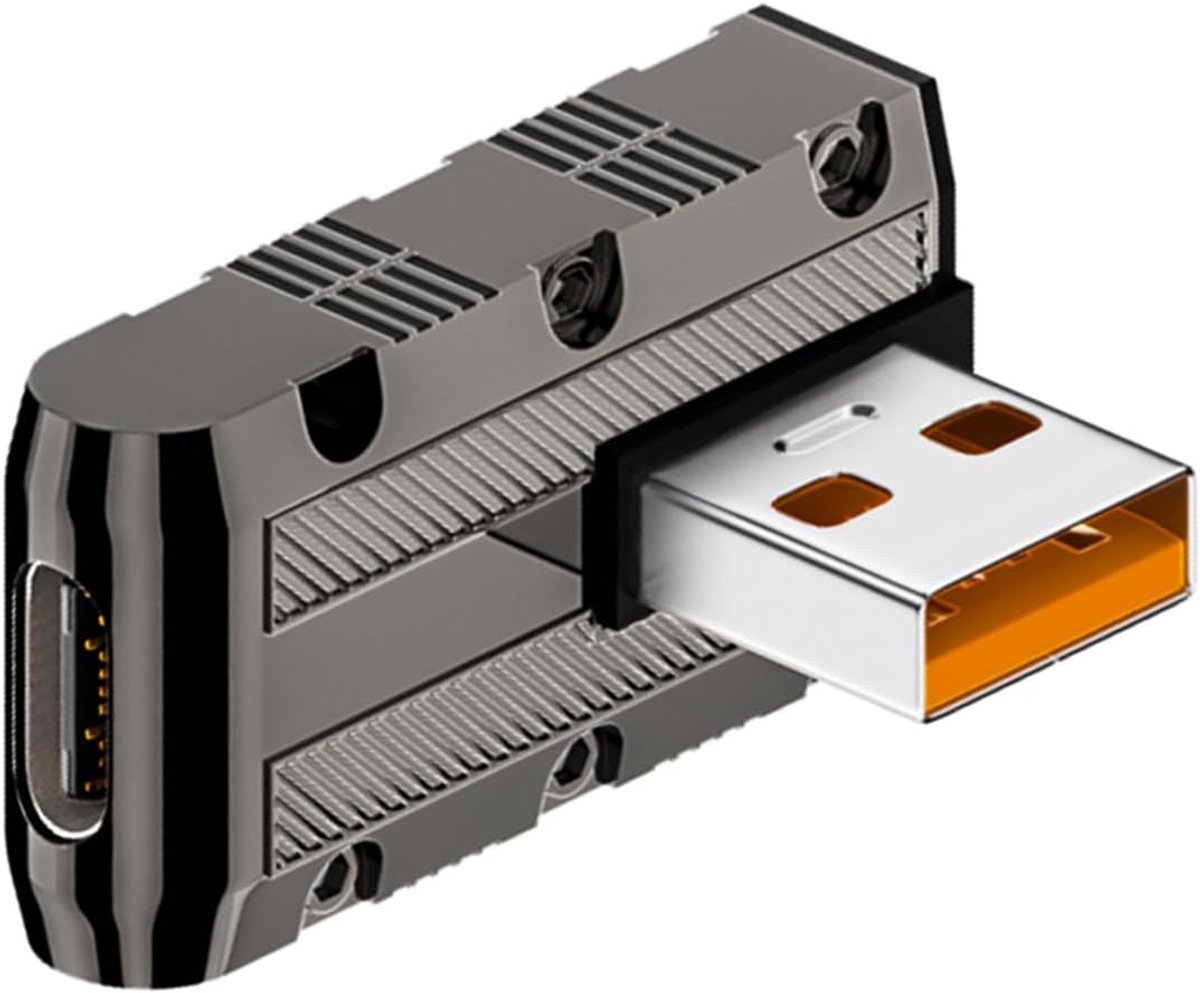 SnelShoppen - USB 3.1 naar USB C Adapter 90° Hoek - 10Gbps Dataoverdracht - 120W Opladen - Metaal Mecha Stijl - Ideaal voor Laptop, PC en Wandlader