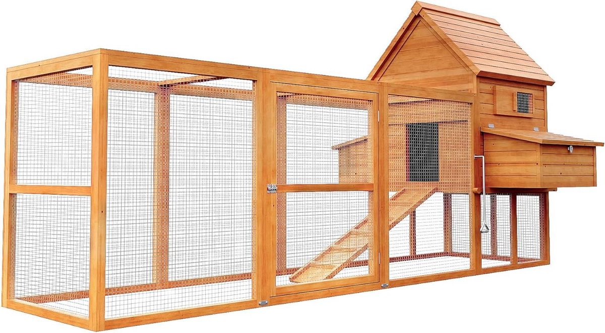 Kippenhok met ren - Dierenverblijf Vogelhuis - Dierenverblijf Houden - Inclusief nestkast - 310 x 150 x 150 cm - Bruin