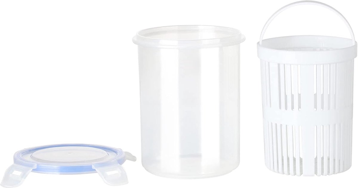 SnelShoppen - Pickle Jar met Afvoergarnituur en Deksel, Rond Inmaakpotje met Zeef, Fridge Fresh Saver Pot voor Groenten, Fruit, Augurken, Duidelijk, 1