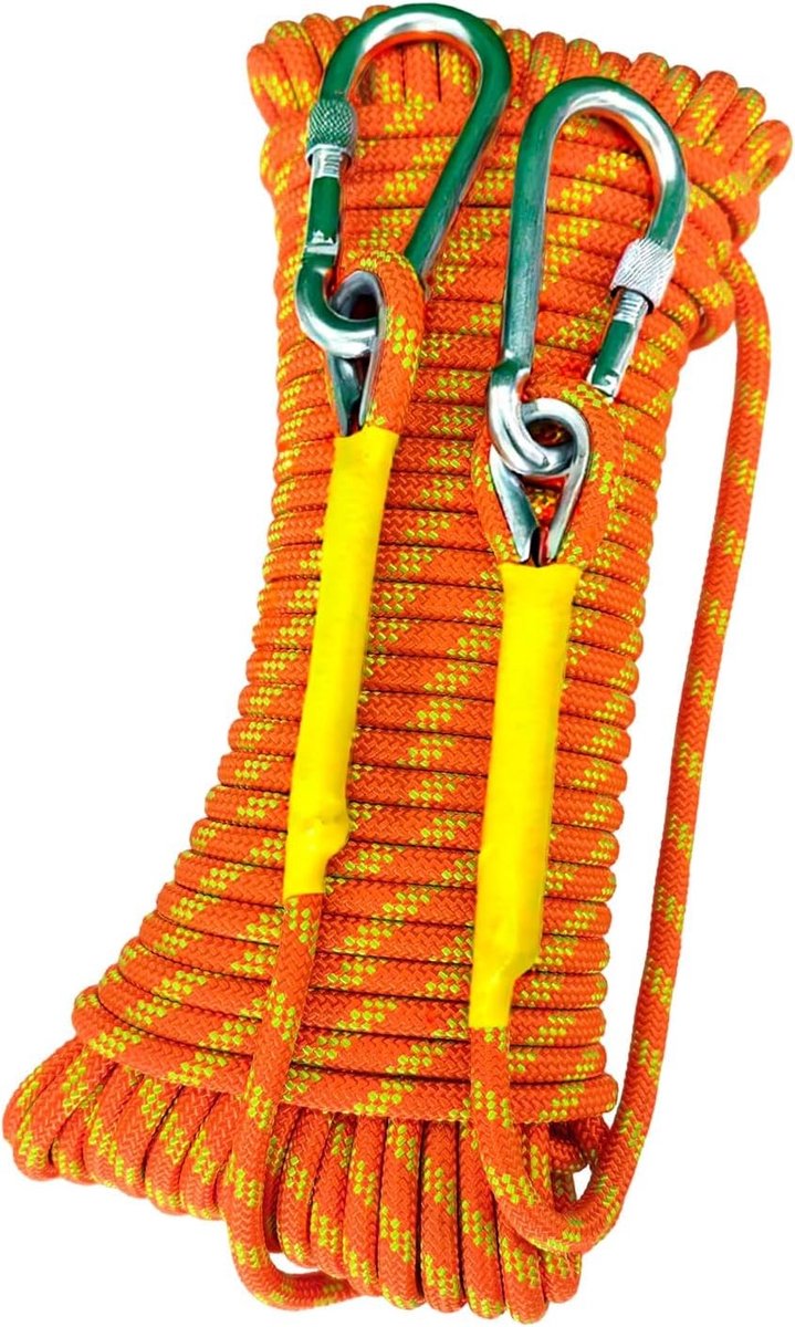 Dynamisch 8mm Klimtouw voor Buiten - Statisch 90m Touw voor Brandbestrijding, Parachutespringen en Kamperen met 2 Stalen Haken voor Avontuurlijke Activiteiten