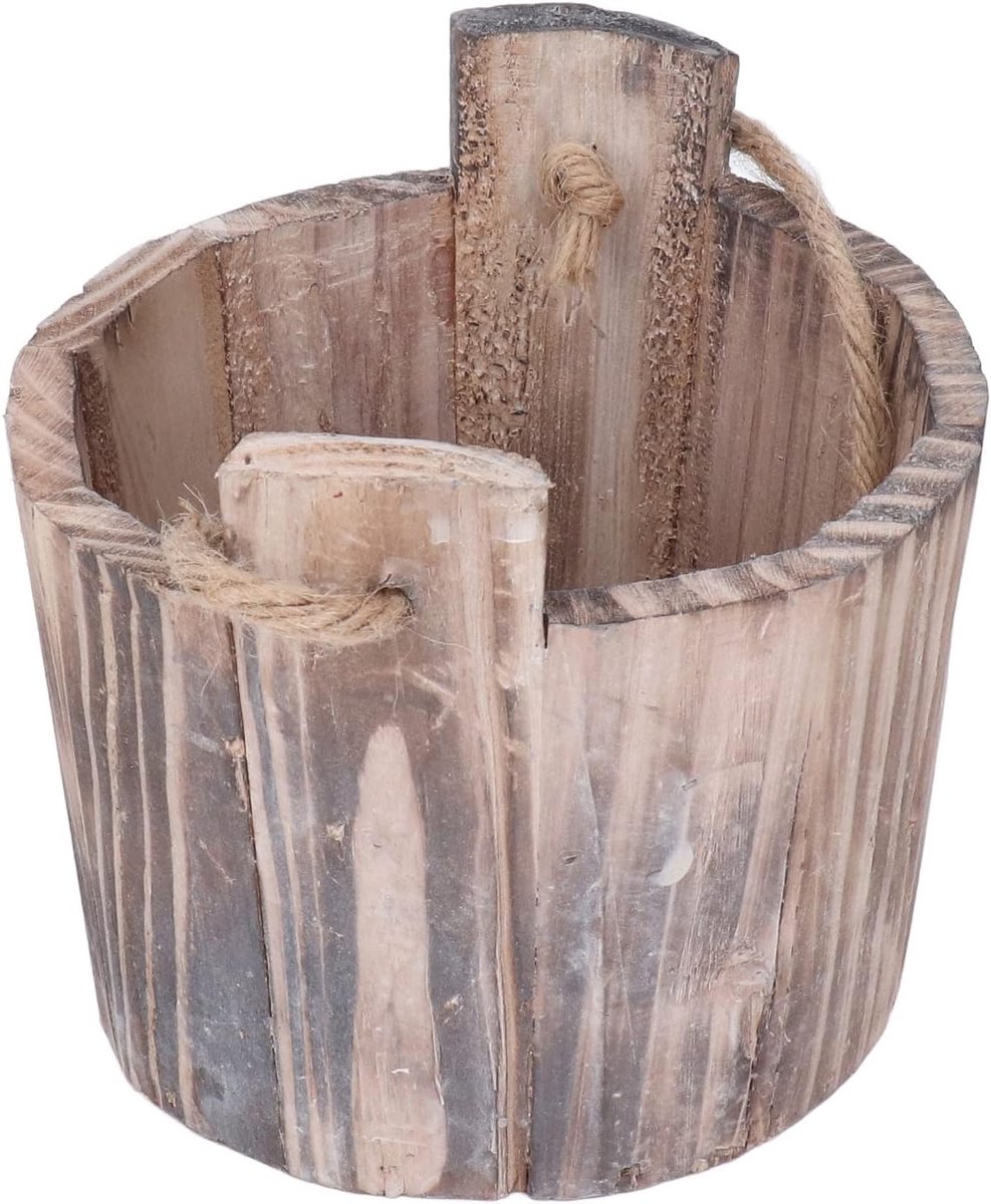 SnelShoppen - Rustieke Houten Bloempot, Weerbestendige Ronde Plantenbak, Vintage Tuinaccessoire voor Bloemen, Kantoor, Tuin en Feesten