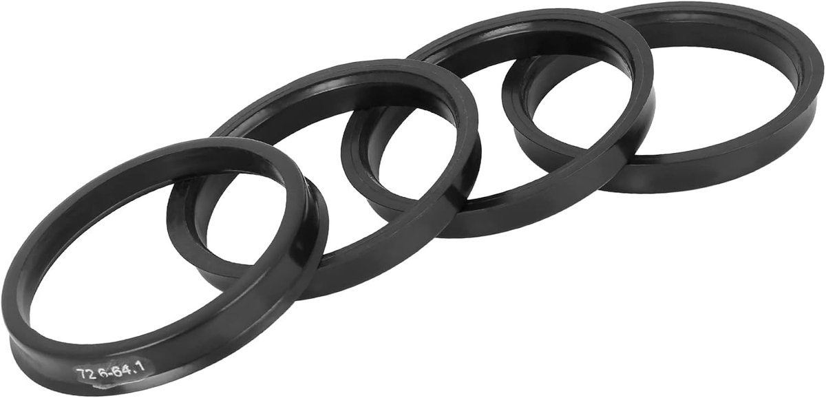 SnelShoppen - Set van 4 zwarte ABSOPRO centrale hubringen 72.5 mm naar 64 mm van plastic, perfect voor auto, motor en overige voertuigen