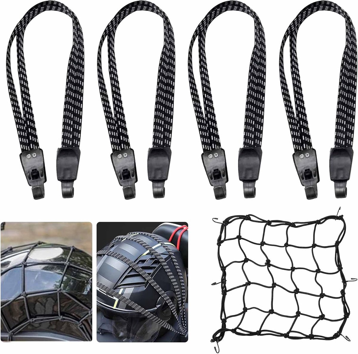 SnelShoppen - 5 Stuks Lashing Straps en Tension Rubber met Haken - Fietsendrager Expander en Rubber Tensioners voor Fiets en Motorfiets