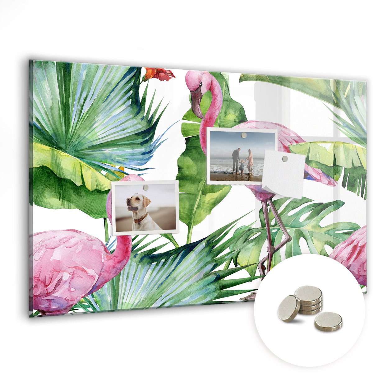 Coloray Glazen Magneetbord - Magnetisch Bord Natuurflamingo's - 60x40 cm - Veelkleurig Magneetbord - Magnetic Board - Woonkamer Decoratie