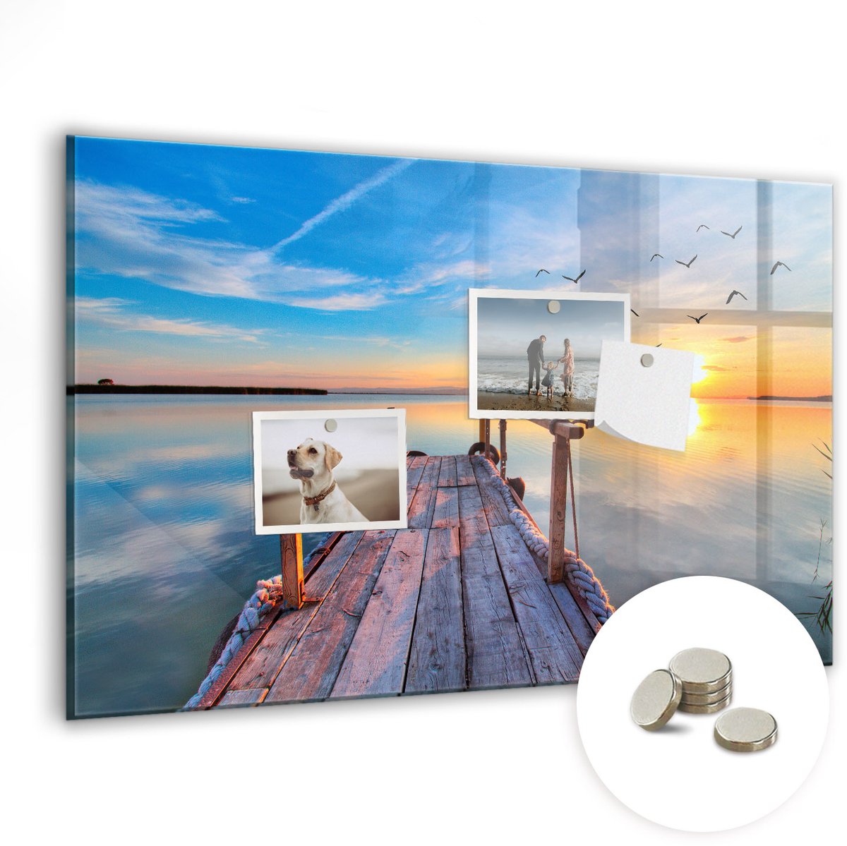 Coloray Glazen Magneetbord - Magnetisch Bord steiger aan het meer - 60x40 cm - Veelkleurig Magneetbord - Magnetic Board - Woonkamer Decoratie