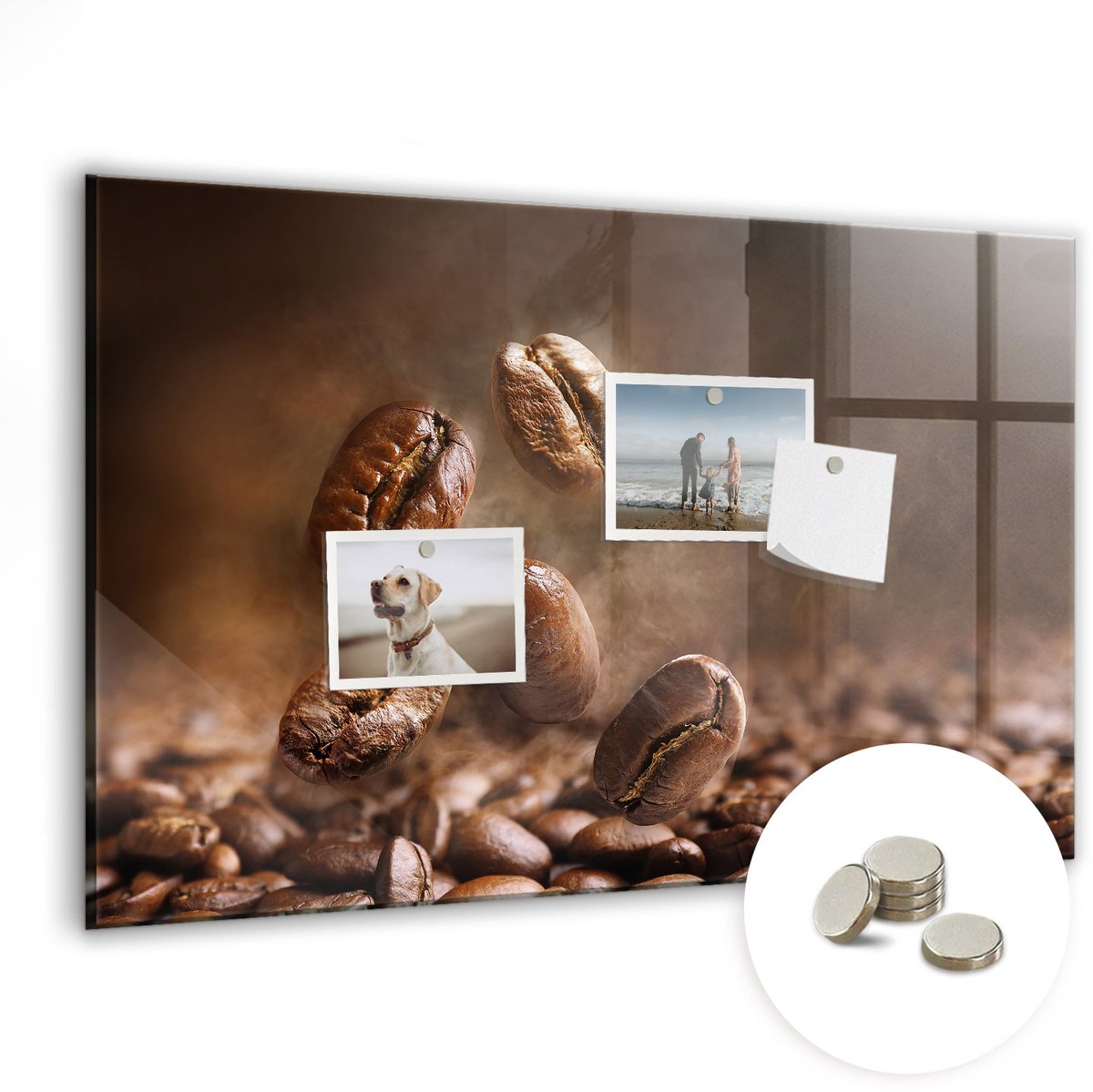 Coloray Glazen Magneetbord - Magnetisch Bord Koffiebonen - 60x40 cm - Bruin Magneetbord - Magnetic Board - Keuken Decoratie