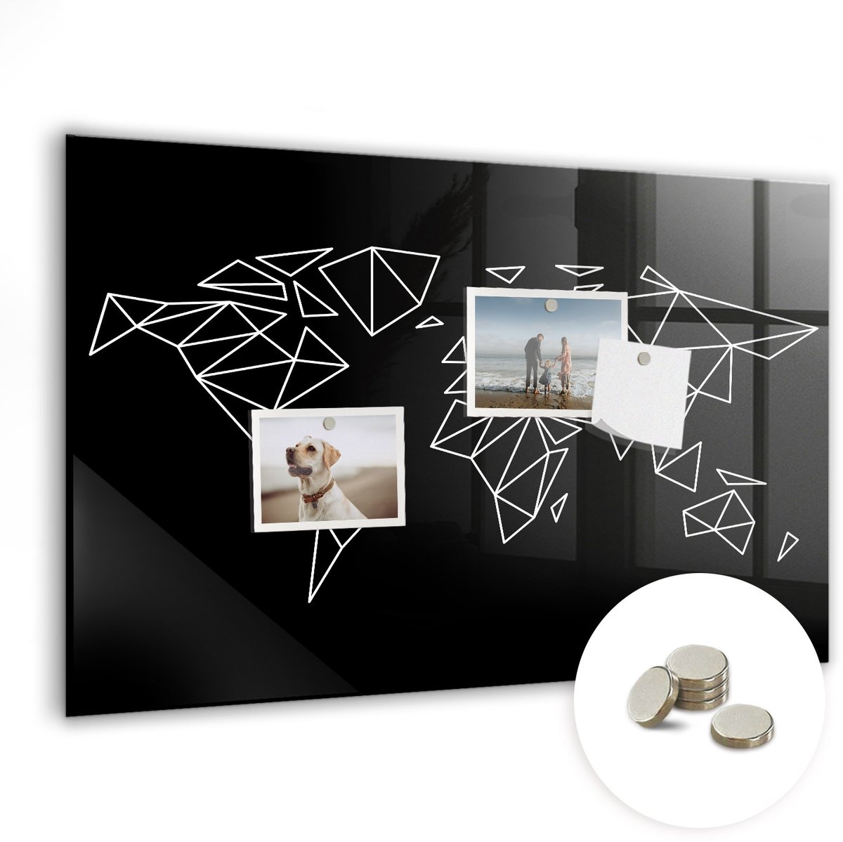 Coloray Glazen Magneetbord - Magnetisch Bord Moderne wereldkaart - 60x40 cm - Zwart Magneetbord - Magnetic Board - Magneetbord Design