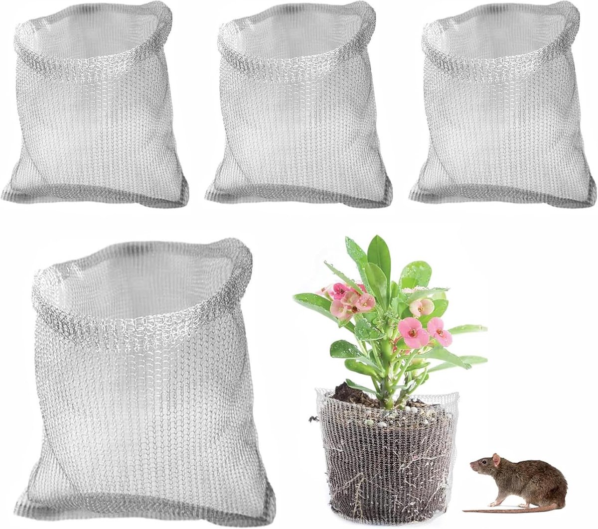 SnelShoppen - 4 Stuks Gopher Proof Draadmanden, RVS Gopher en Vole Draadmanden, Gopher Bestendige RVS Gaas, Wortelbeschermers voor Planten, 14x14 Inch