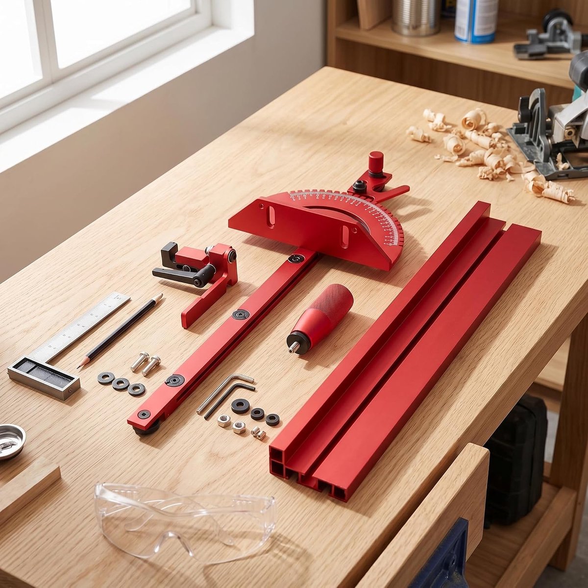 SnelShoppen - Mitre Gids voor Tafelfrees, Aluminium met Limietstop en Flip-Stop, Universeel Systeem voor 30mm/45mm T-Track, Precisie en Duurzaamheid