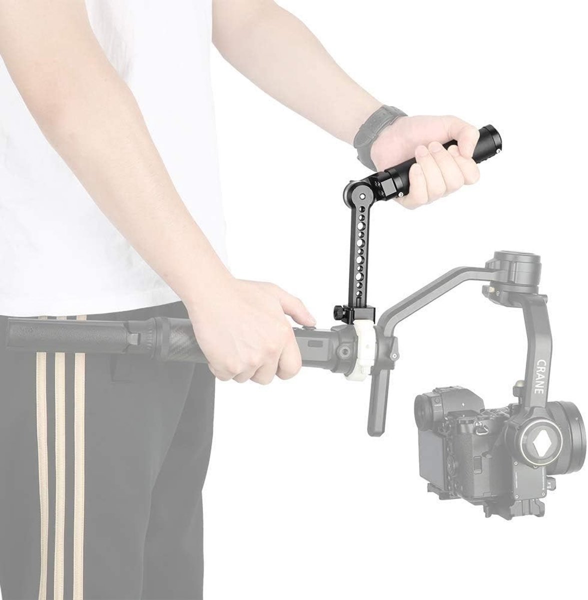 Verstelbare Quick Release NATO Clamp Mount Gimbal Handgreep met Rosette Extensiearm voor Stabilizers zoals Zhiyun Crane 2S en DJI Ronin S - 200 Graden Grip voor Professionele Videografie