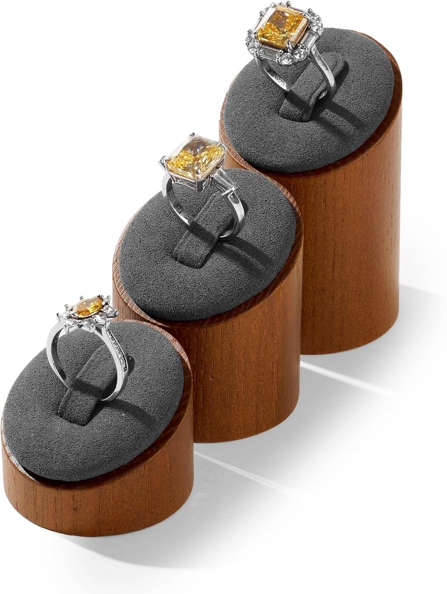 Oirlv 3-Piece Ring Holder Made of Solid Wood - Jewellery Organiser, Ring Holder, Exhibition Worktops (Dark Grey) - ShopVlot