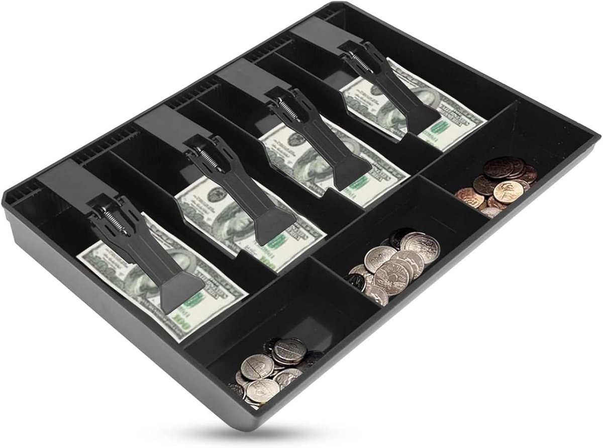Kassa Lade - Geld Opbergdoos - Geld Sorteren - Veerclip Ontwerp - 32 x 25 x 4 cm - Zwart
