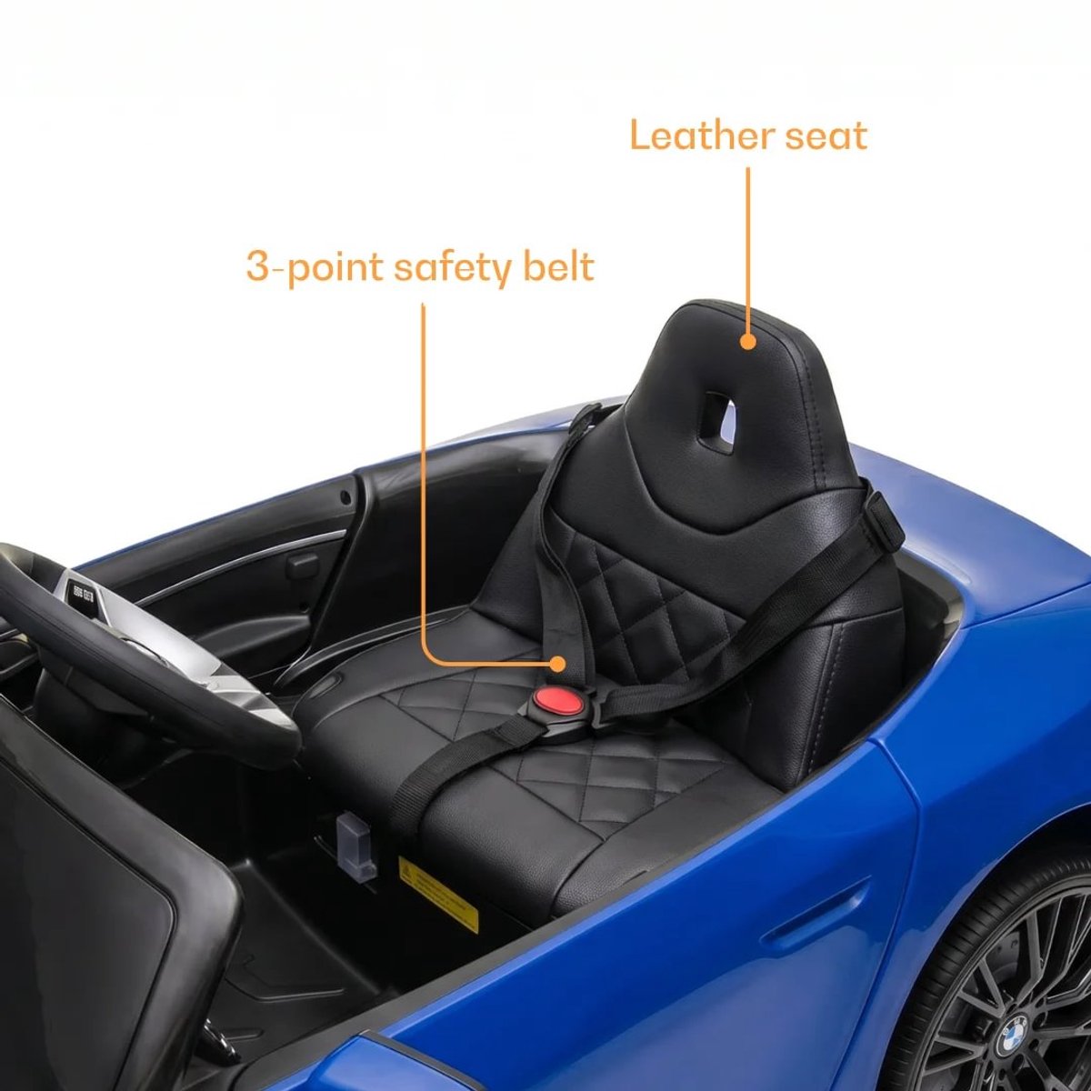 BMW i4 Full Option Elektrische Kinderauto 1 tot 6 jaar – Officieel Gelicentieerd Accuvoertuig met Lederen Zitje, Schokdempers & Bluetooth – 12V Kinderauto met Afstandsbediening, Werkende Deuren & Soft-Start – Blauw — afbeelding 12