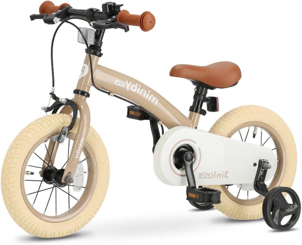 Kinderfiets 3-in-1 Loopfiets Oefenfiets Leren Fietsen Meegroeiend Ontwerp 12 inch Mokka