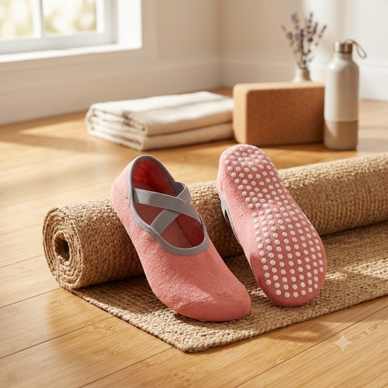 Roze antislip pilates sokken dames ademende ballet sokken met kruiselastiek siliconen antislip zool lage sport sokken voor yoga pilates barre dans fitness en vloeroefeningen maat 36-40 — afbeelding 5